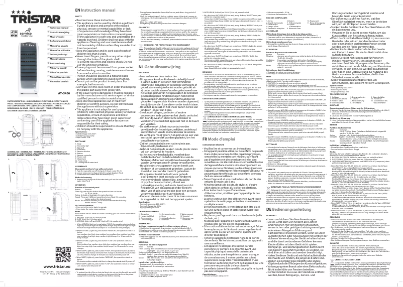 Page 1 de la notice Manuel utilisateur TriStar AT-5450