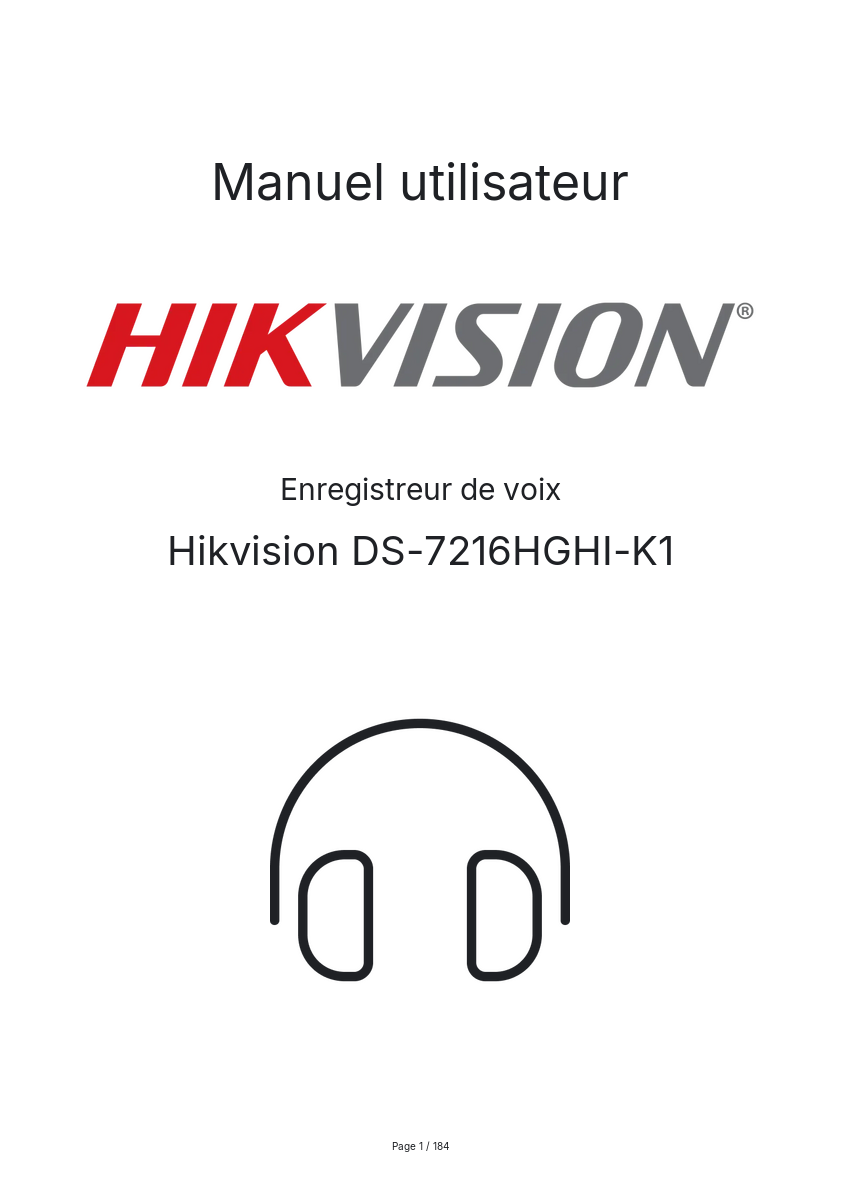 Page 1 de la notice Manuel utilisateur Hikvision DS-7216HGHI-K1