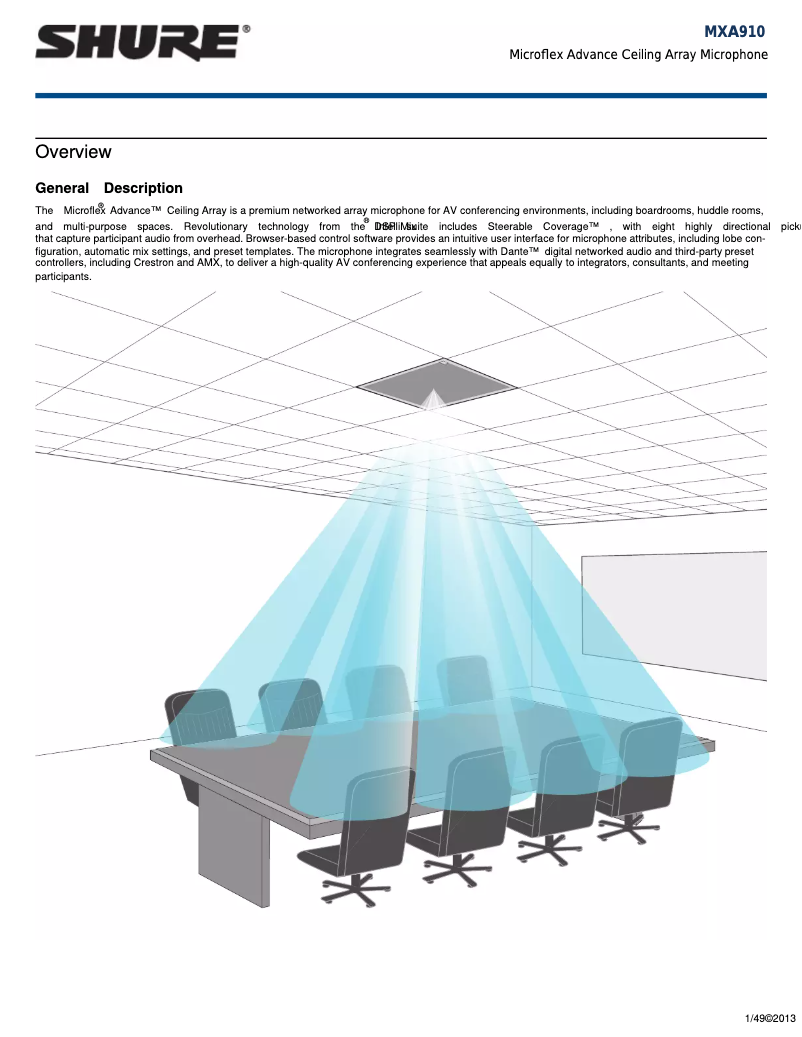 Page 1 de la notice Manuel utilisateur Shure MXA910W-60CM