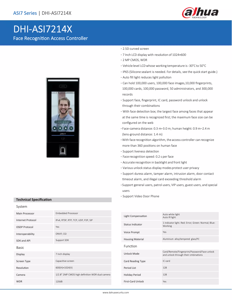 Page 1 de la notice Fiche technique Dahua Technology ASI7214X