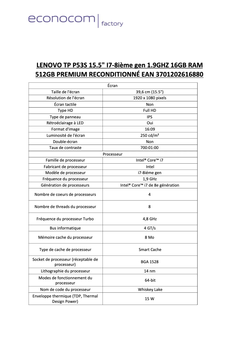 Page 1 de la notice Manuel utilisateur Lenovo ThinkPad P53s