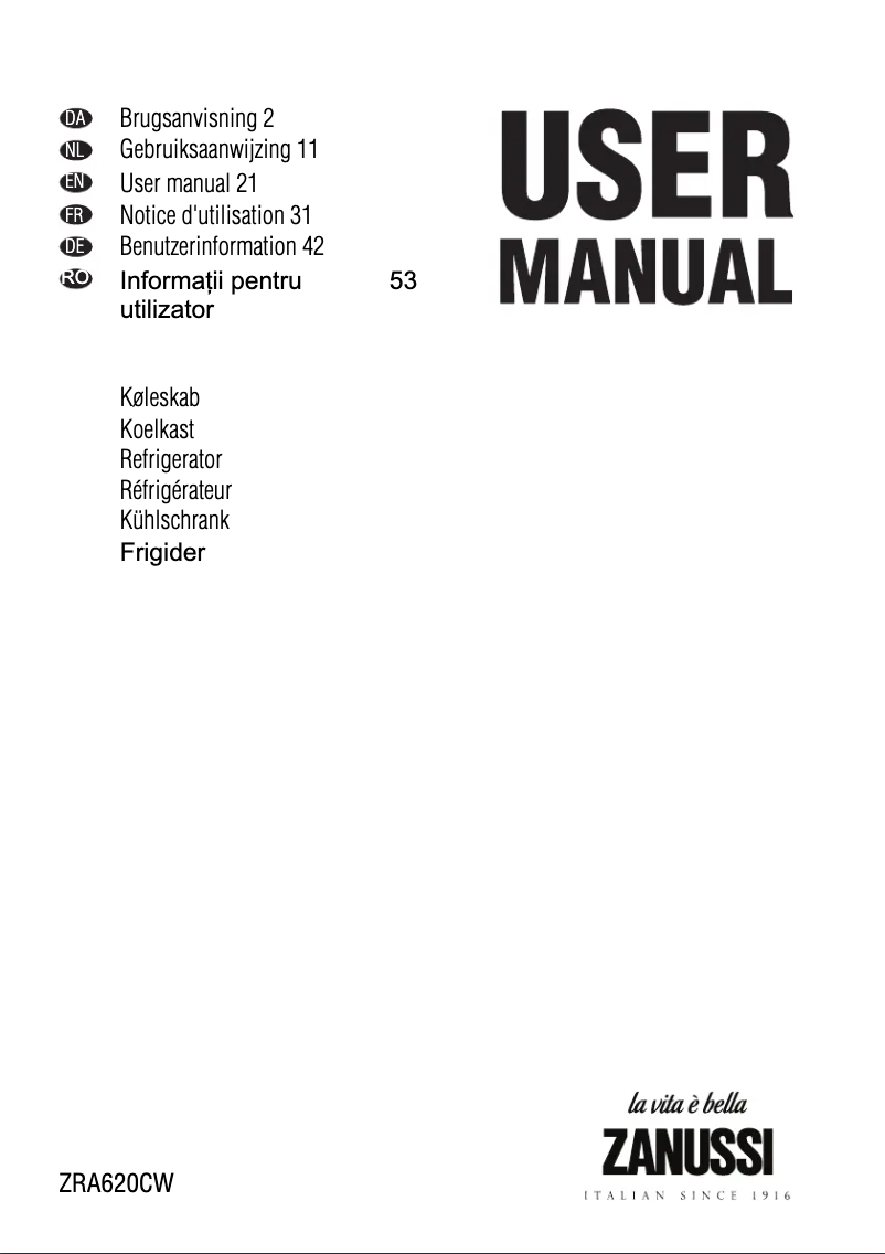 Image de la première page du manuel de l'appareil ZRA620CW