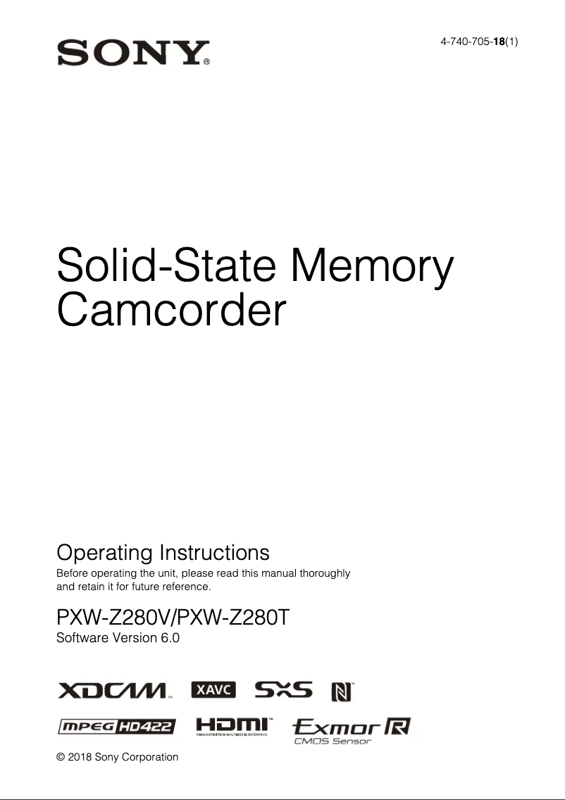 Image de la première page du manuel de l'appareil PXW-Z280T