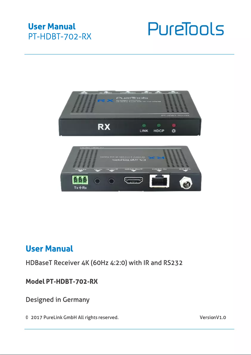 Page n°1 - Manuel utilisateur PureLink PT-HDBT-702-RX
