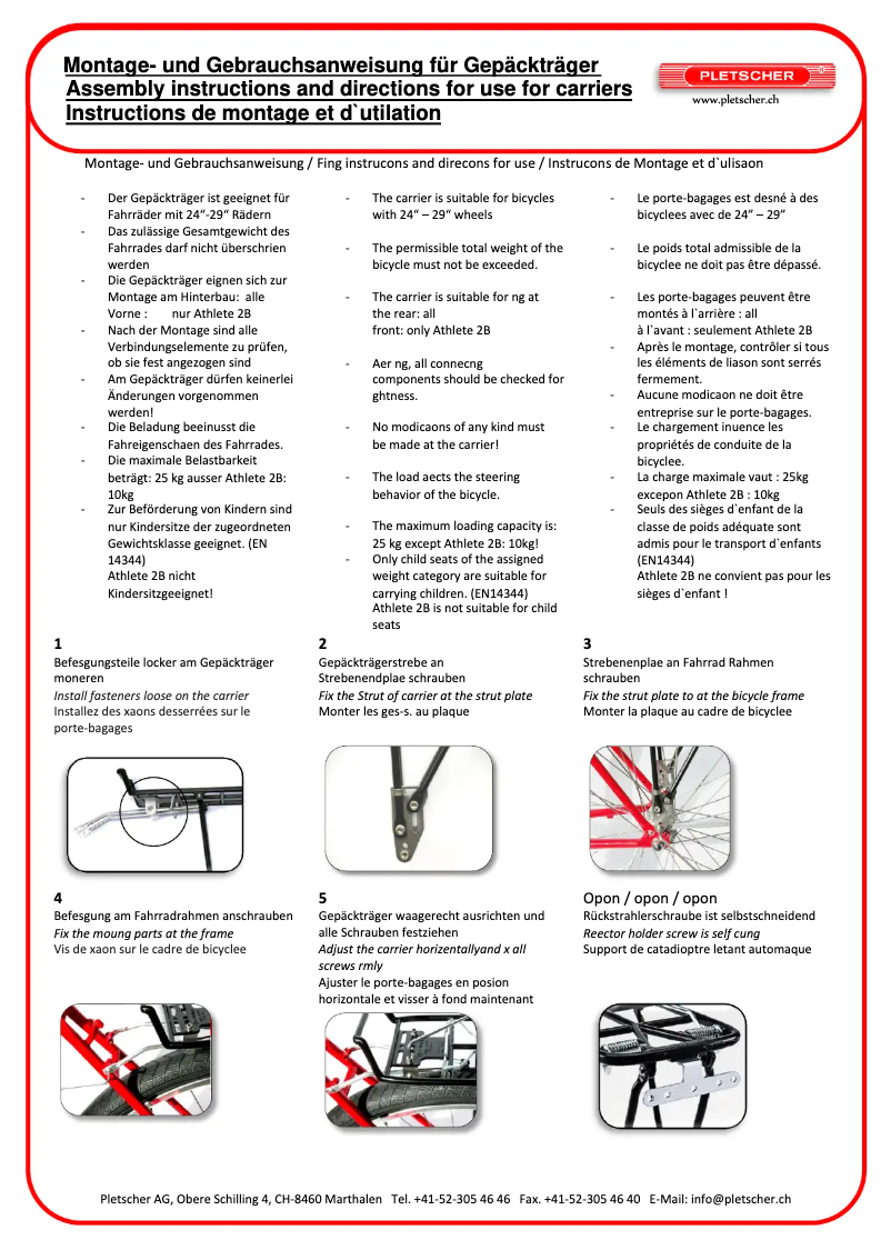 Page 1 de la notice Manuel utilisateur Pletscher Prisma 53203.00