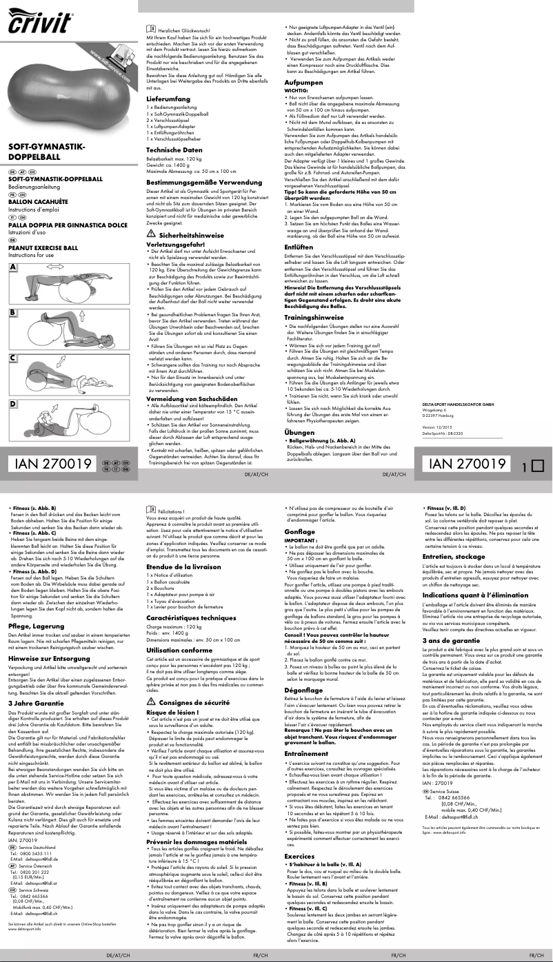 Page 1 de la notice Manuel utilisateur Crivit IAN 270019