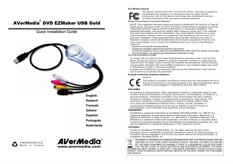 Page n°1 - Manuel utilisateur AVerMedia DVD EZ Maker