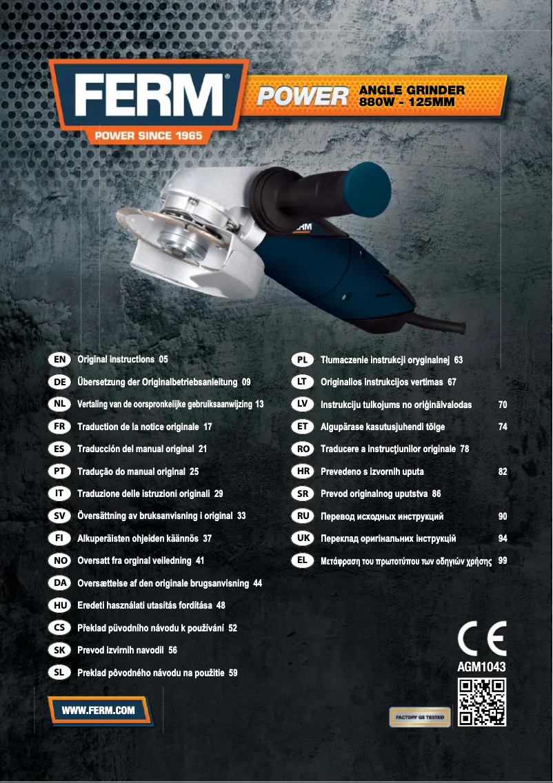 Page 1 de la notice Manuel utilisateur Ferm AGM1043