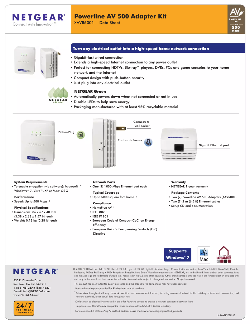 Página 1 del manual Ficha técnica Netgear XAVB5001