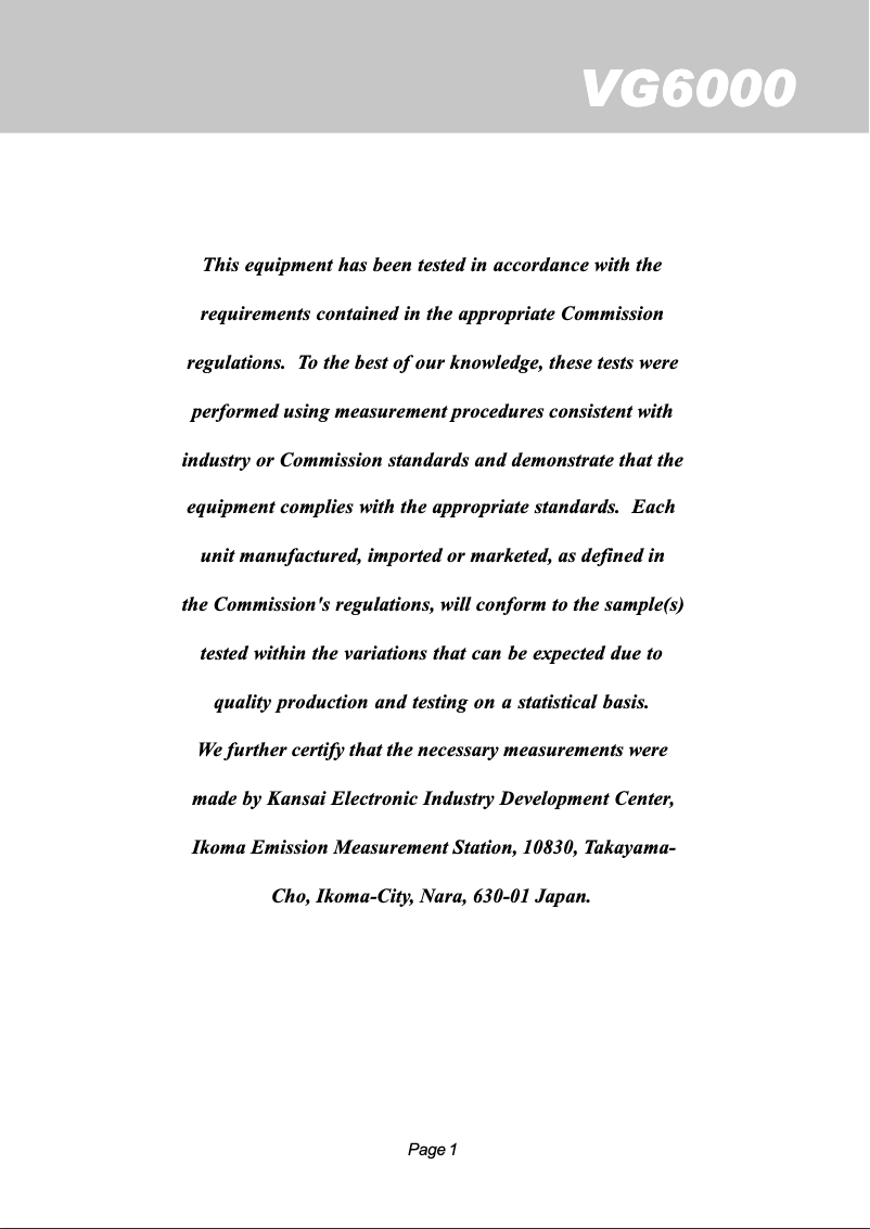 Page 1 de la notice Manuel utilisateur Airtronics VG6000