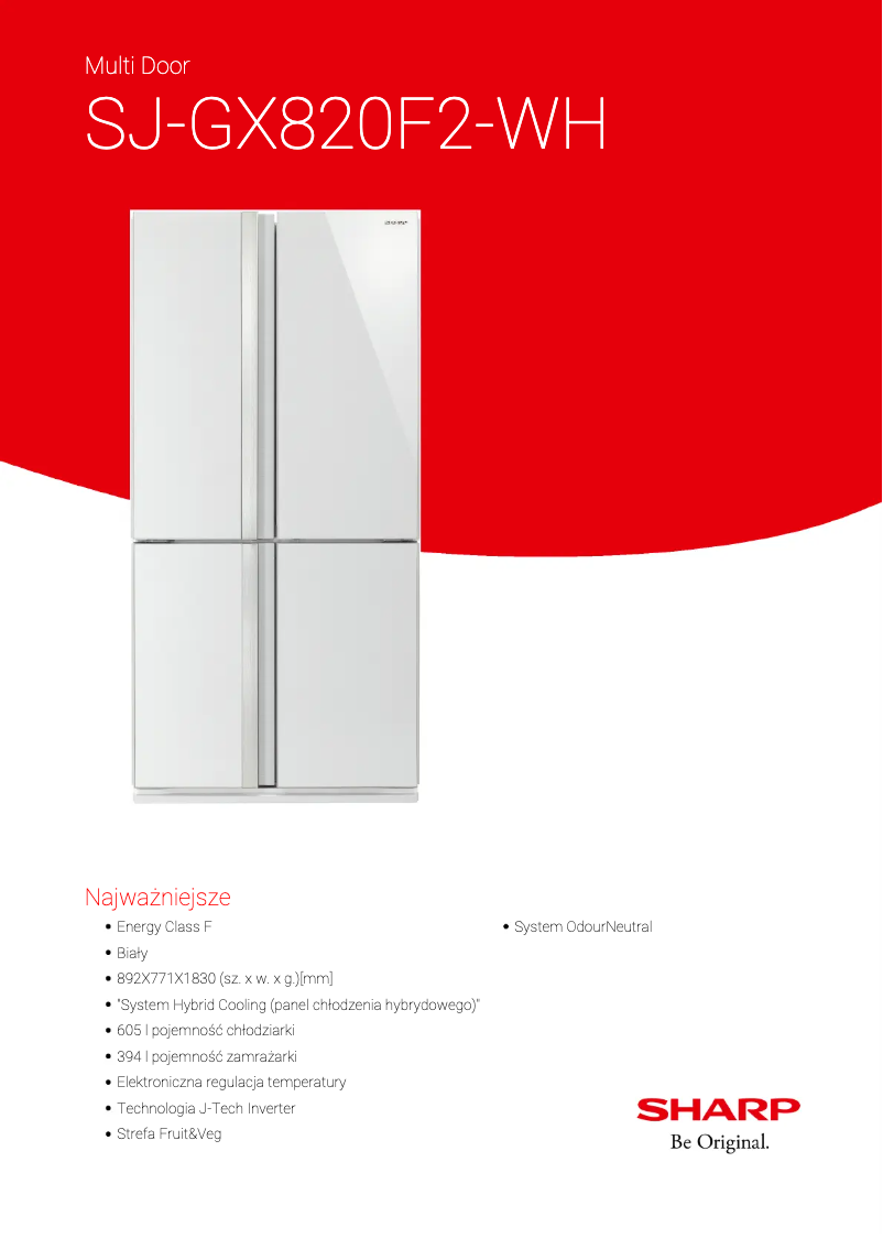 Page 1 de la notice Fiche technique Sharp SJ-GX820F2