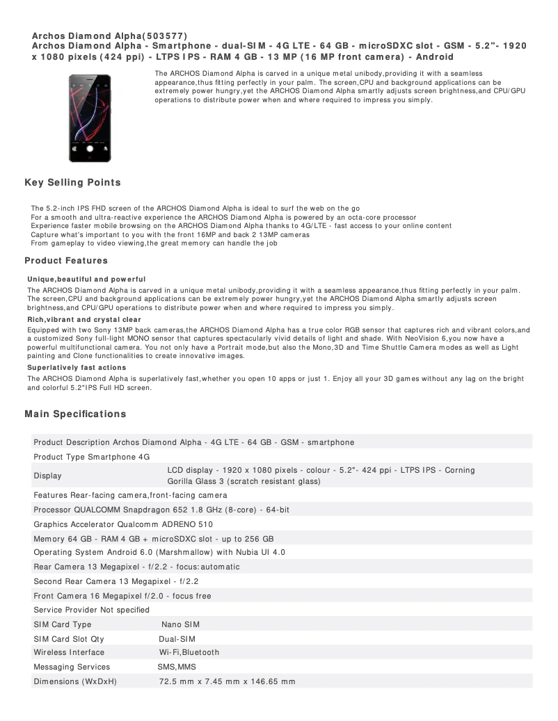 Page n°1 - Manuel utilisateur Archos Diamond Alpha 503577