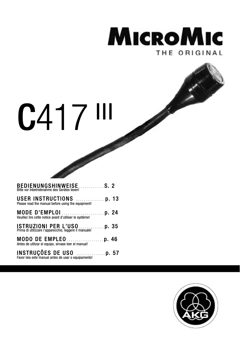 Page n°1 - Manuel utilisateur AKG C417L