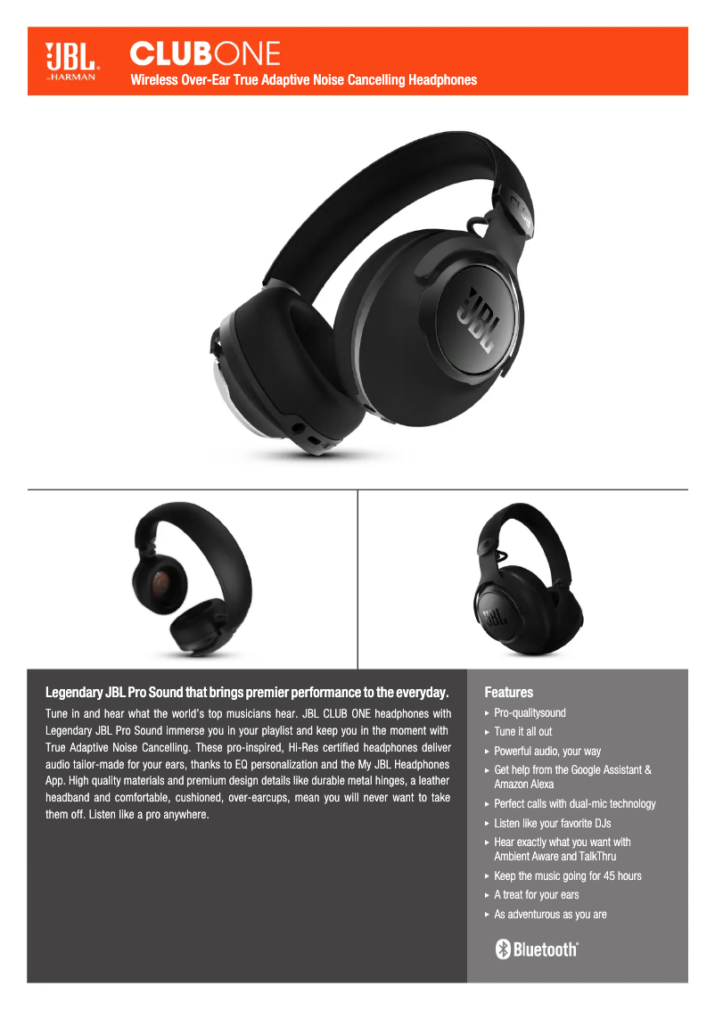 Page 1 of the manual Technical Sheet JBL CLUB ONE
