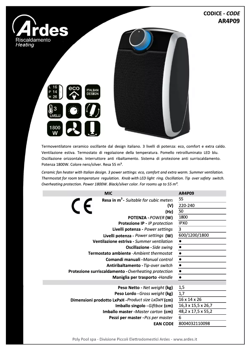 Página 1 del manual Ficha técnica Ardes AR4P09
