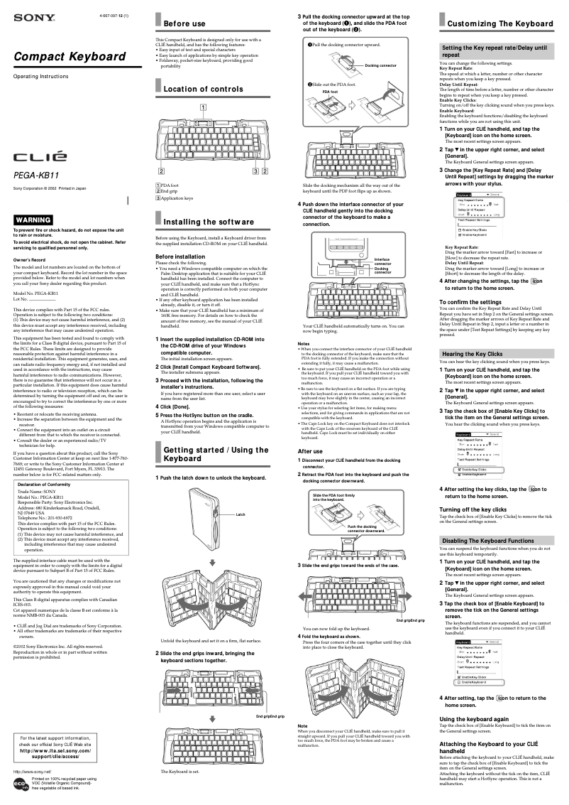 Página 1 del manual Manual de usuario Sony Clié PEGA-KB11