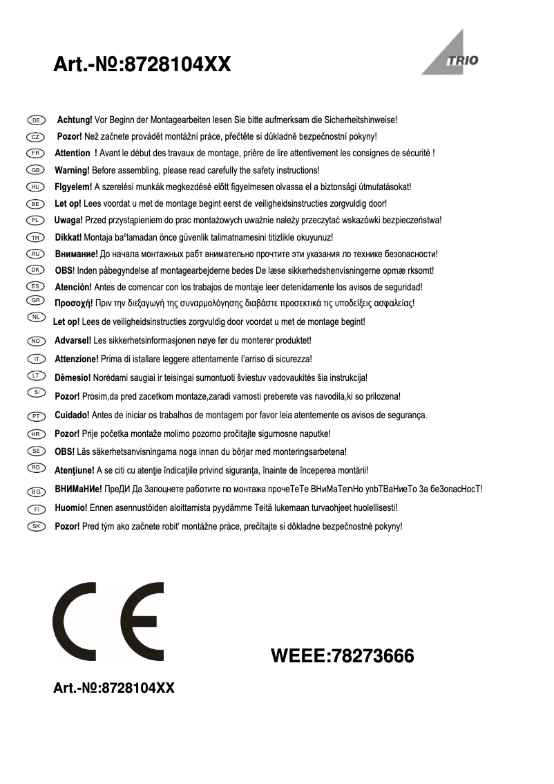 Page 1 de la notice Manuel utilisateur Trio Lighting Bolou 872810406