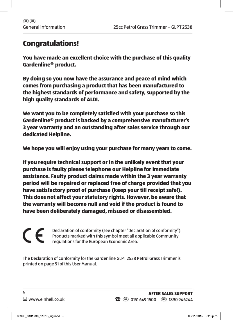 Page 1 de la notice Manuel utilisateur Gardenline GLPT 2538