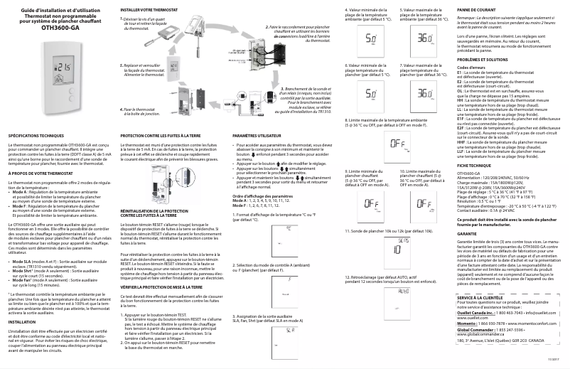 Page 1 de la notice Manuel utilisateur Ouellet OTH3600