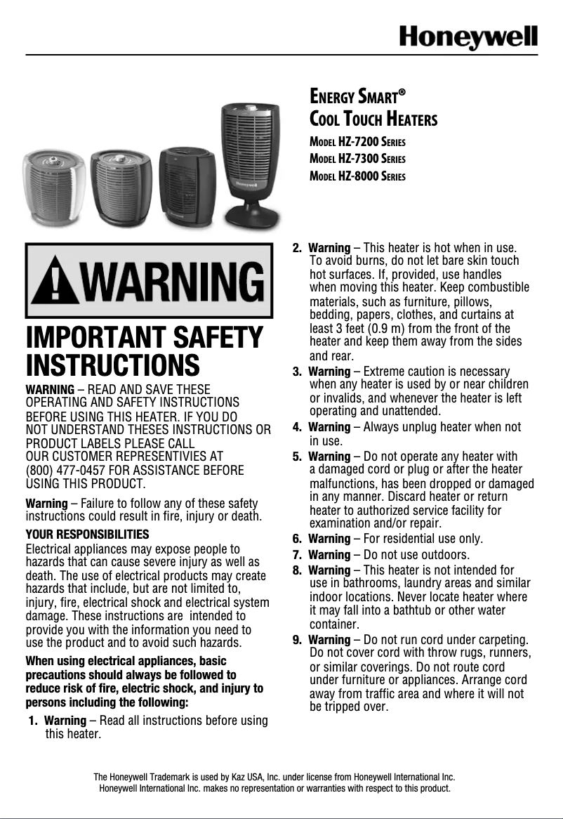 Página 1 del manual Manual de usuario Honeywell EnergySmart HZ-7300
