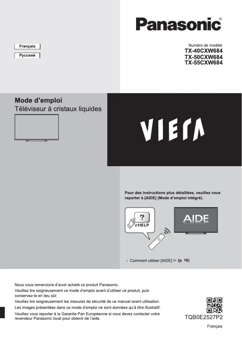 Page 1 de la notice Manuel utilisateur Panasonic TX-40CXW684