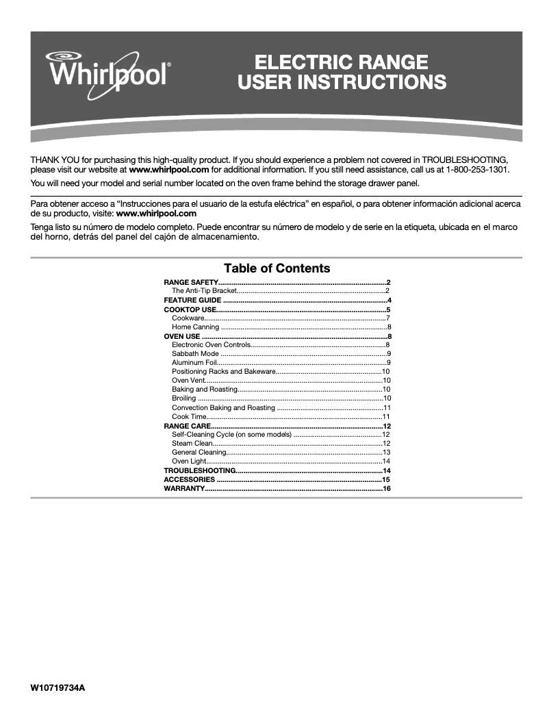 Page 1 de la notice Manuel d'utilisation et d'entretien Whirlpool WFE515S0ES