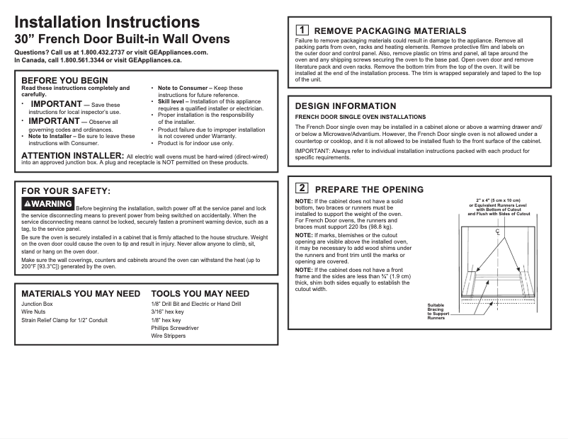 Page 1 de la notice Guide d'installation GE CTS90FP4NW2