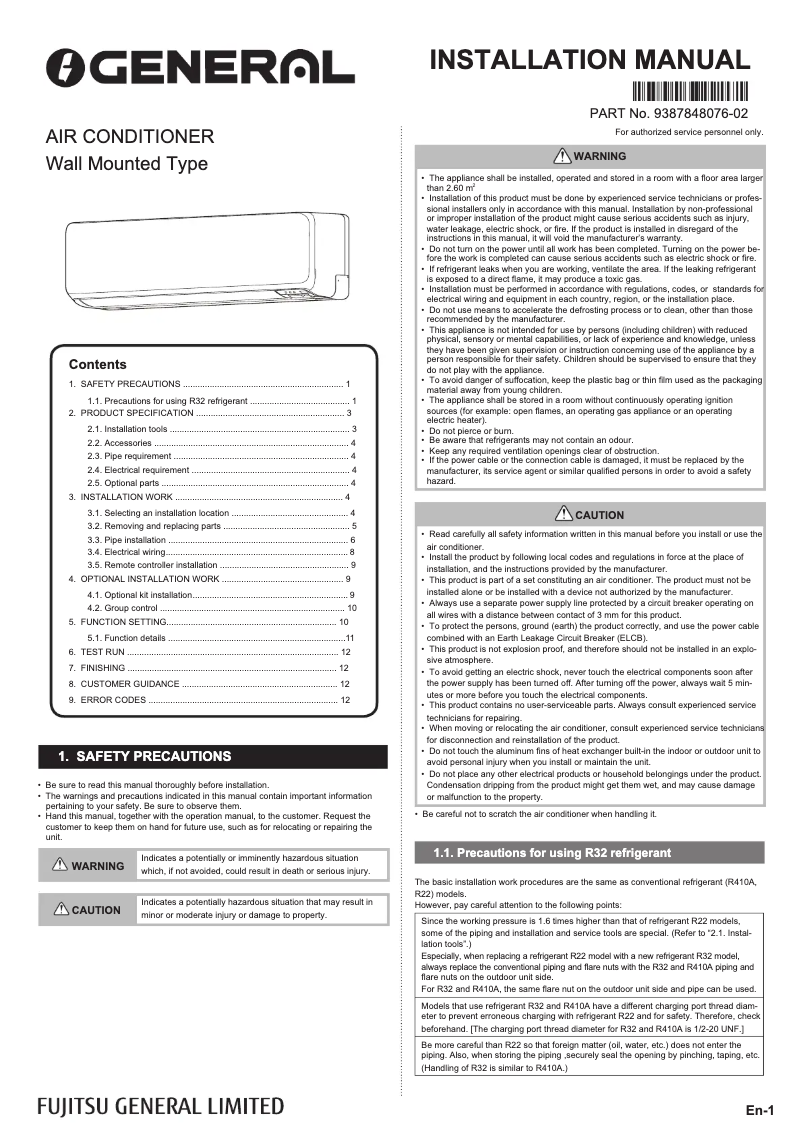 Page n°1 - Manuel utilisateur Fujitsu ASGG12CPAA-B