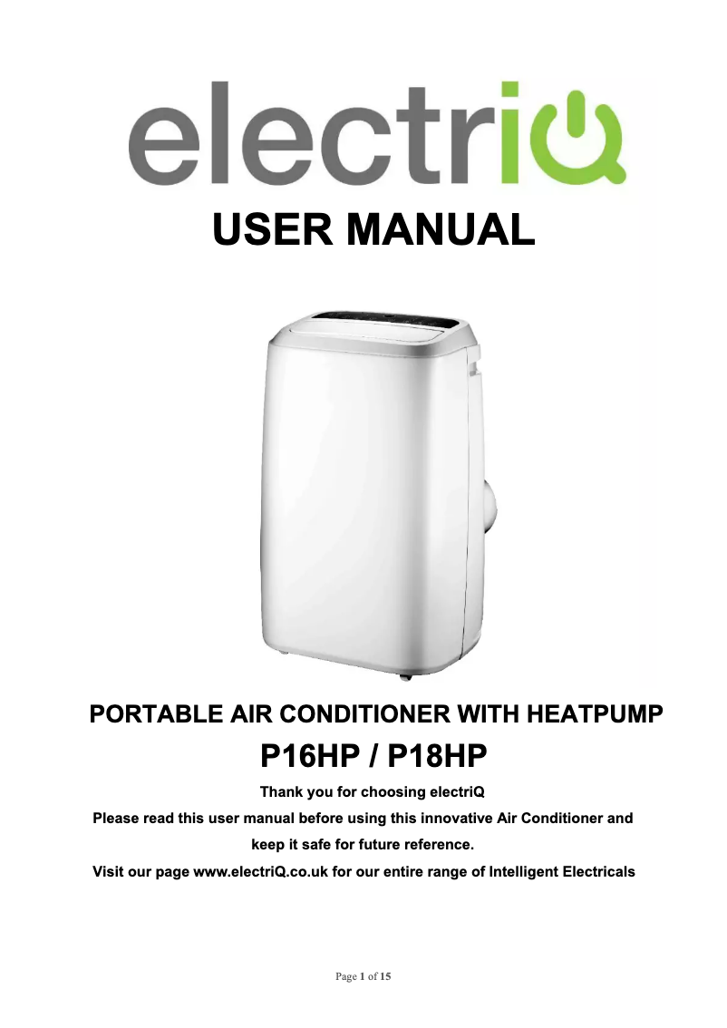 Page 1 de la notice Manuel utilisateur ElectriQ P18HP