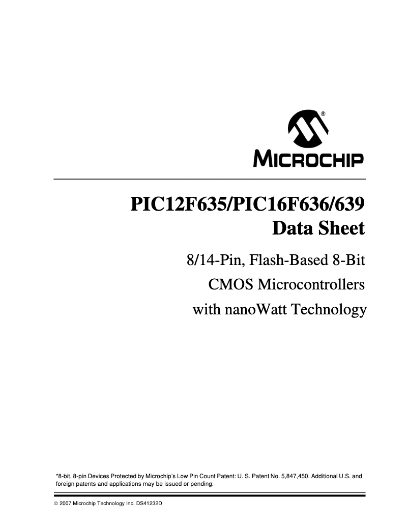 Página 1 del manual Ficha técnica Microchip PIC16F636
