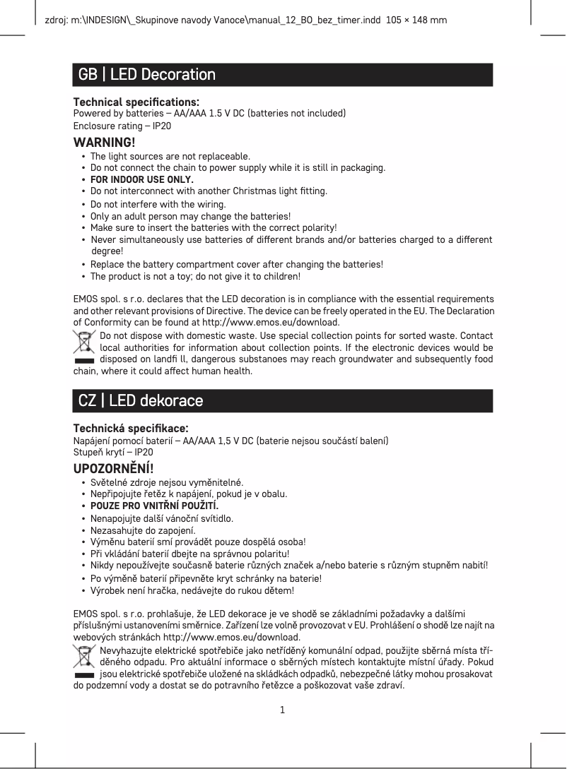 Page n°1 - Manuel utilisateur Emos DCFW01