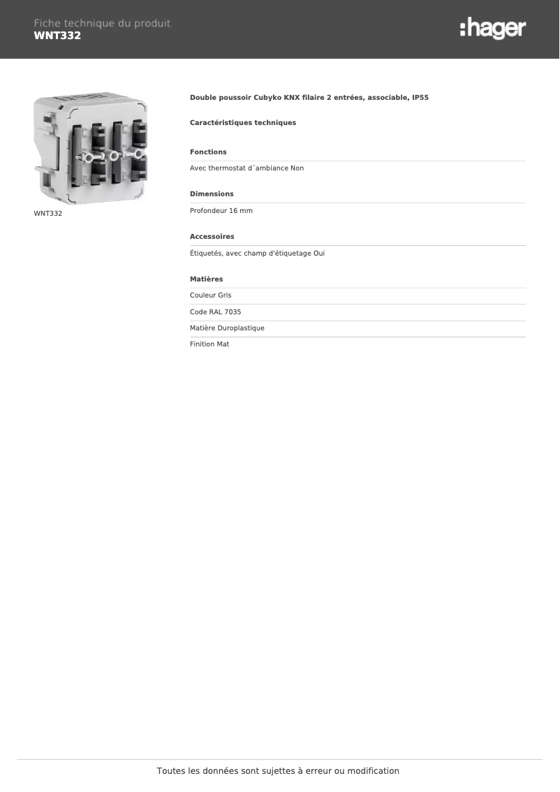 Image de la première page du manuel de l'appareil WNT332