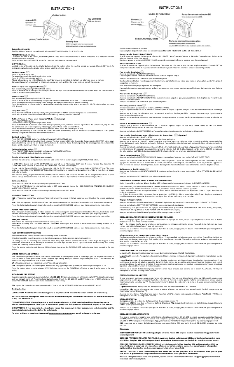 Page n°1 - Manuel utilisateur GoPro SD HERO 170