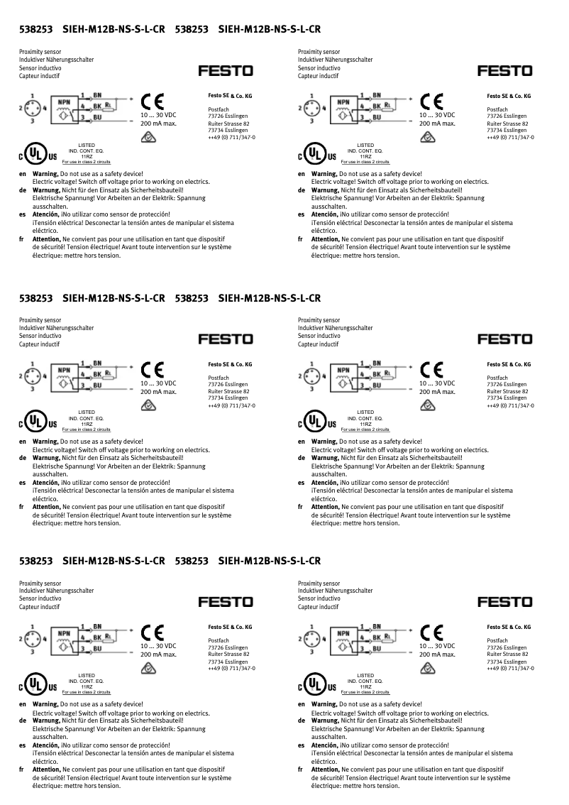 Page 1 de la notice Manuel utilisateur Festo SIEH-M12B-NS-S-L-CR