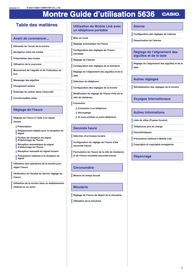 Page 1 de la notice Manuel utilisateur Casio G-Shock MTG-B2000