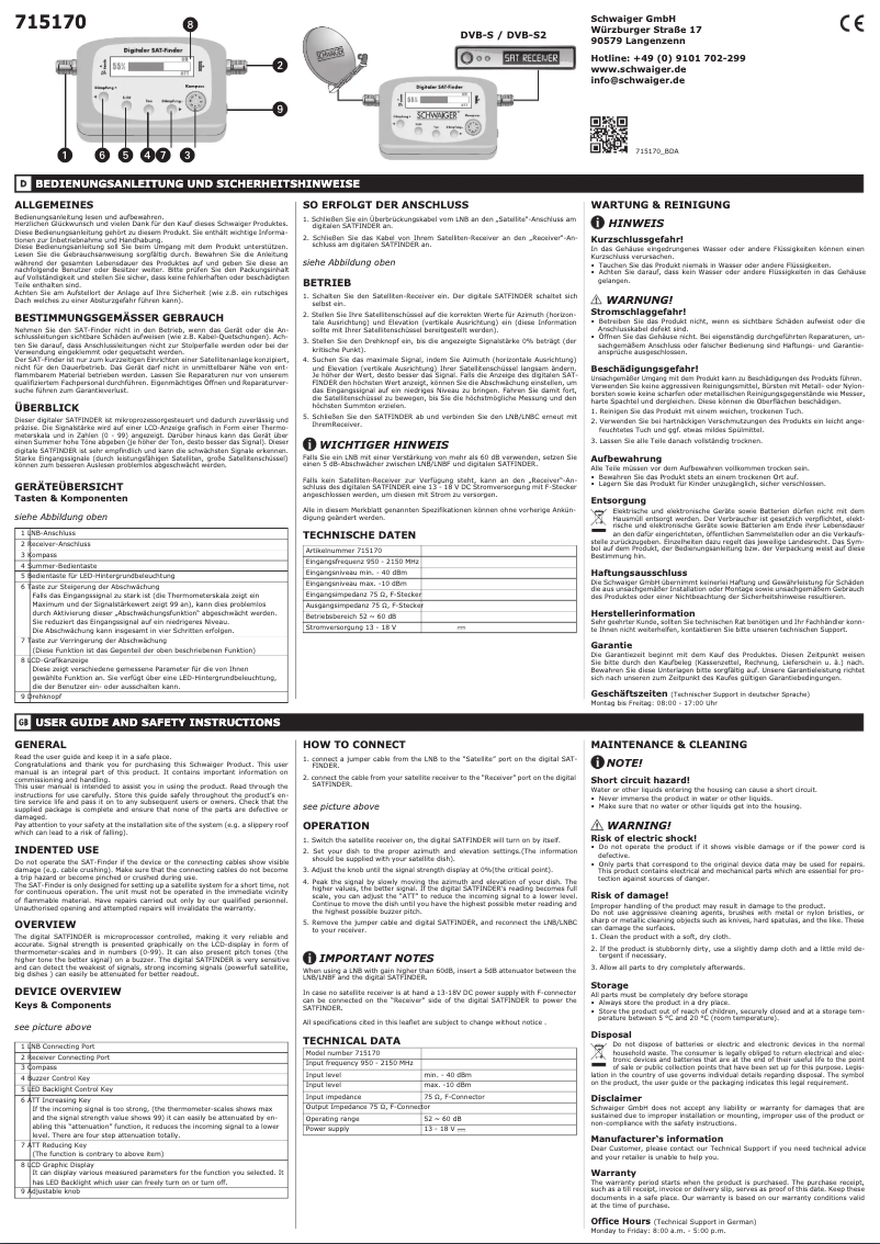 Page n°1 - Manuel utilisateur Schwaiger 715170
