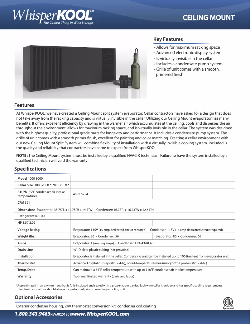 Page n°1 - Fiche technique WhisperKOOL S-WKCM8000-115-2