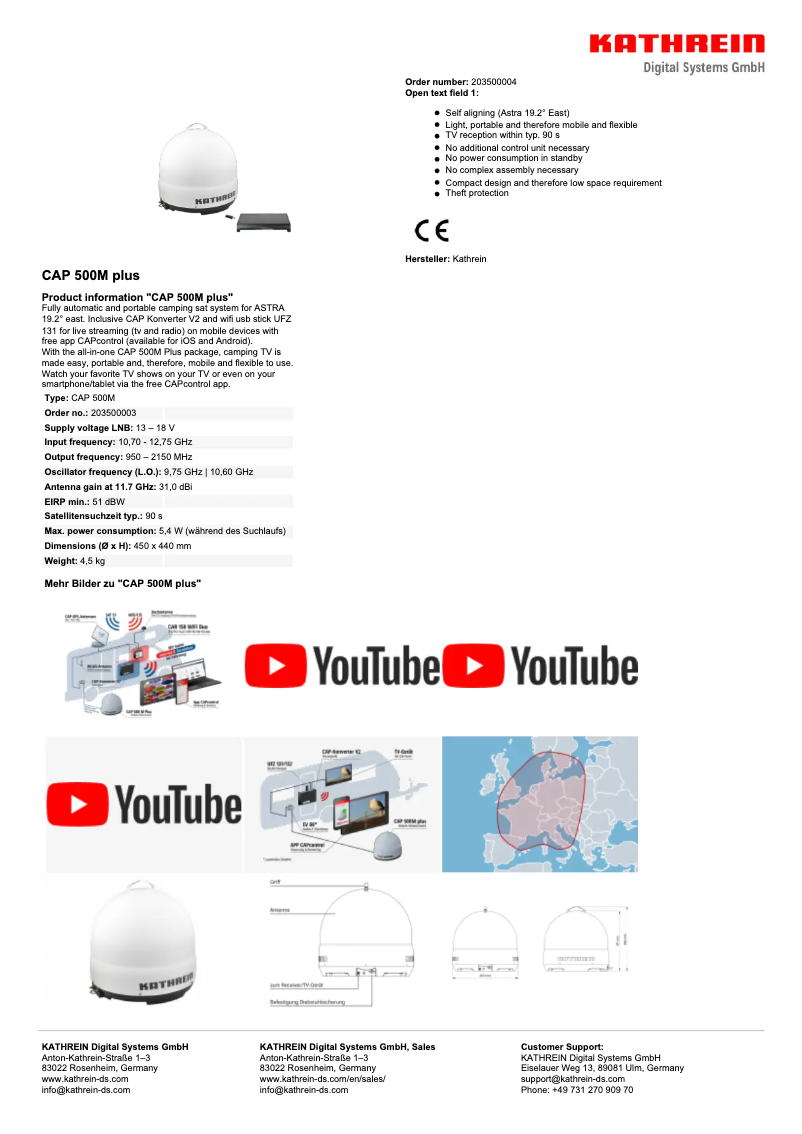 Página 1 del manual Ficha técnica Kathrein CAP 500M plus