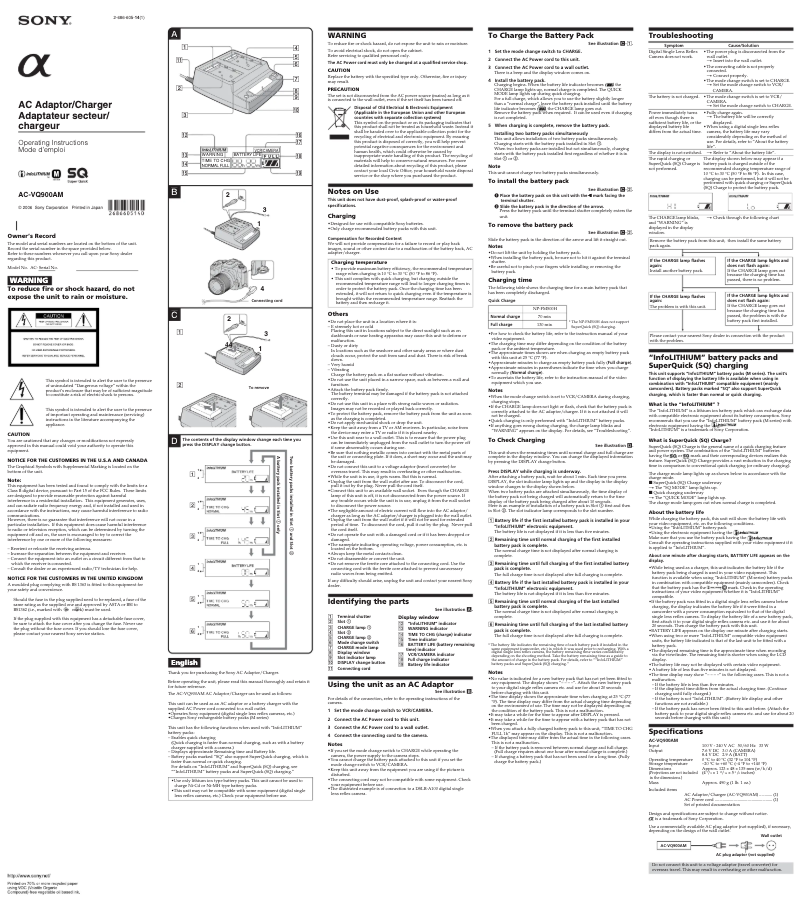 Image de la première page du manuel de l'appareil AC-VQ900AM