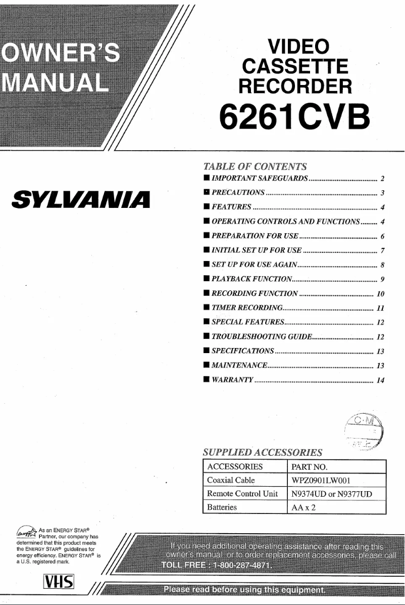 Page n°1 - Manuel utilisateur Sylvania 6261CVB