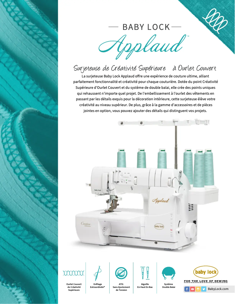 Page 1 de la notice Fiche technique Baby Lock Applaud