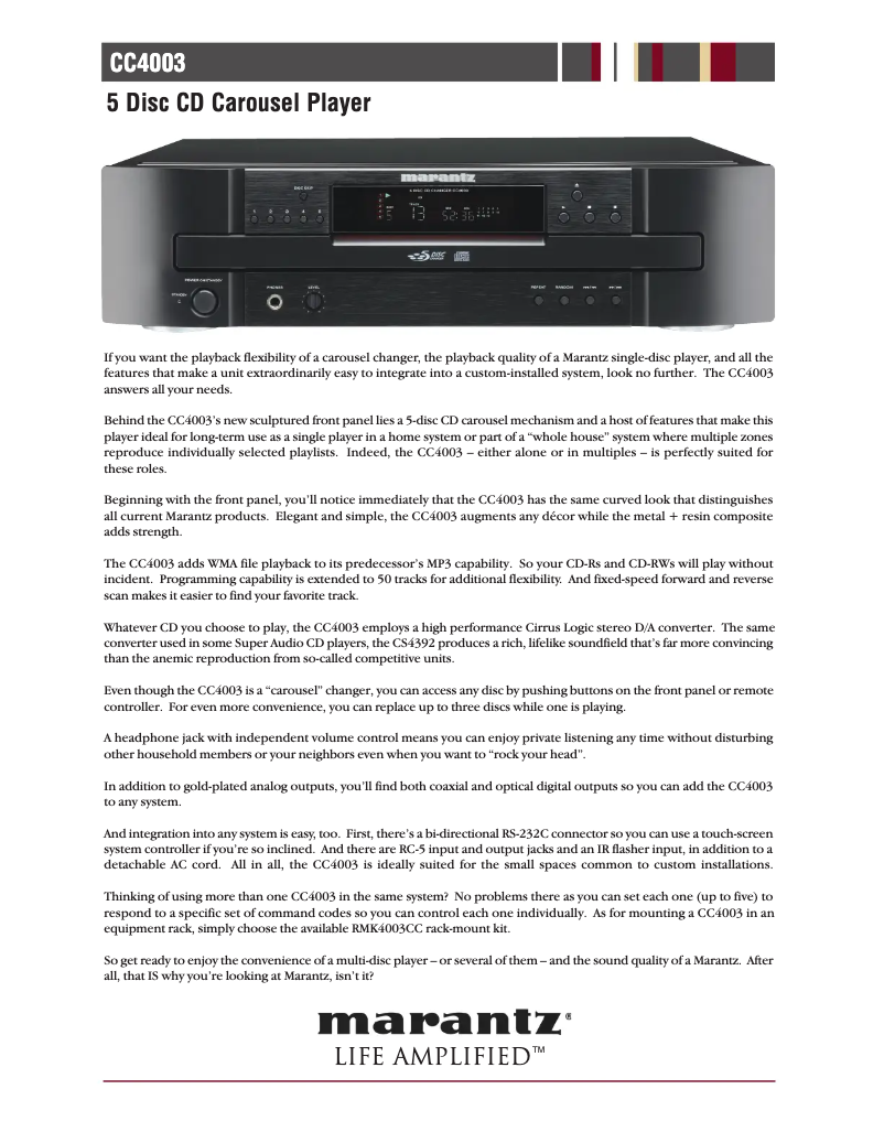 Page n°1 - Fiche technique Marantz CC4003