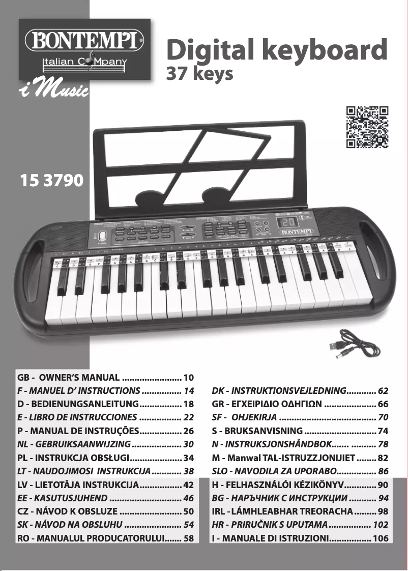 Page 1 de la notice Manuel utilisateur Bontempi i Music 15 3790