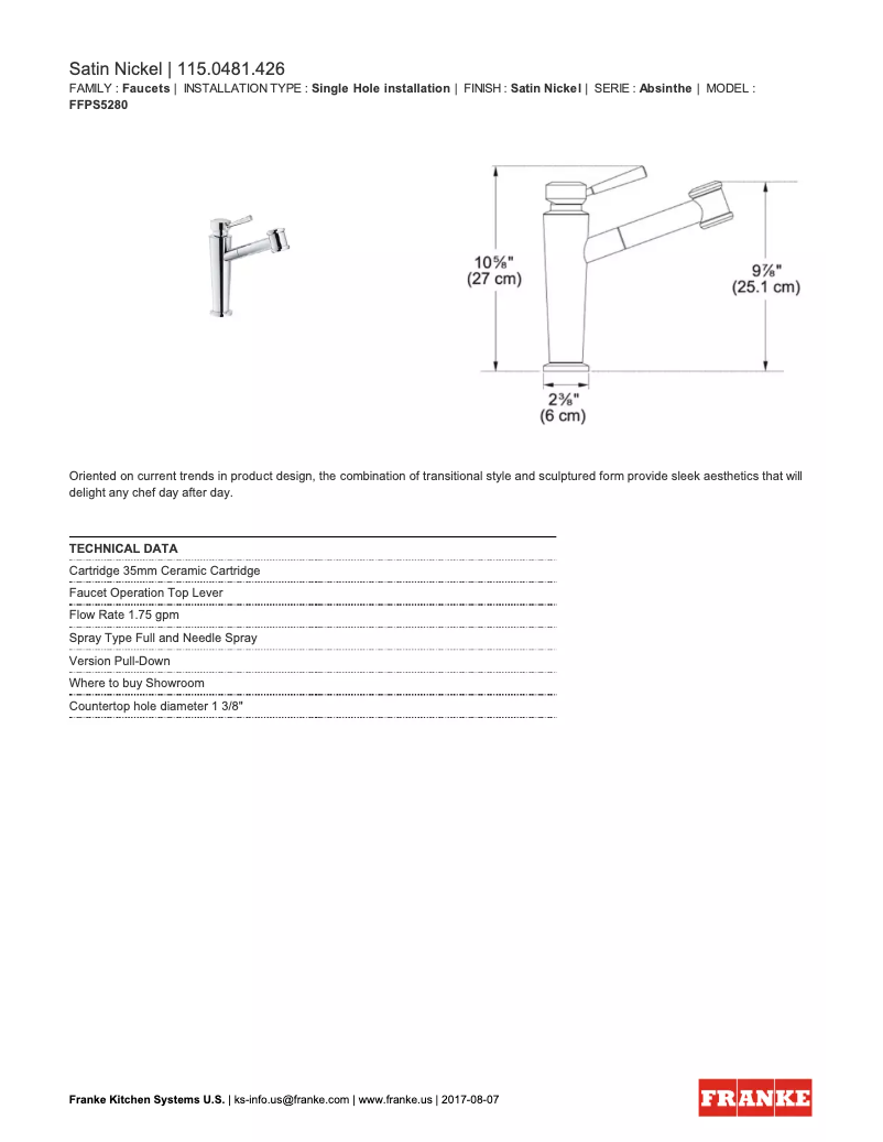 Página 1 del manual Ficha técnica Franke FFPS5280