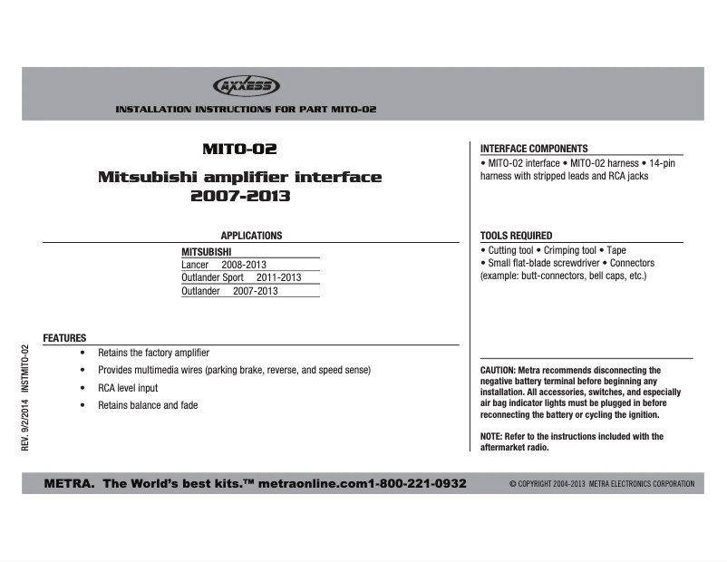 Image de la première page du manuel de l'appareil MITO-02