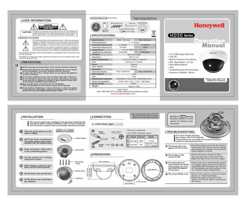 Page n°1 - Manuel utilisateur Honeywell HD50