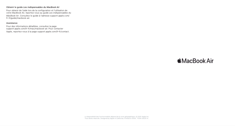 Page 1 de la notice Manuel utilisateur Apple MacBook Air M1