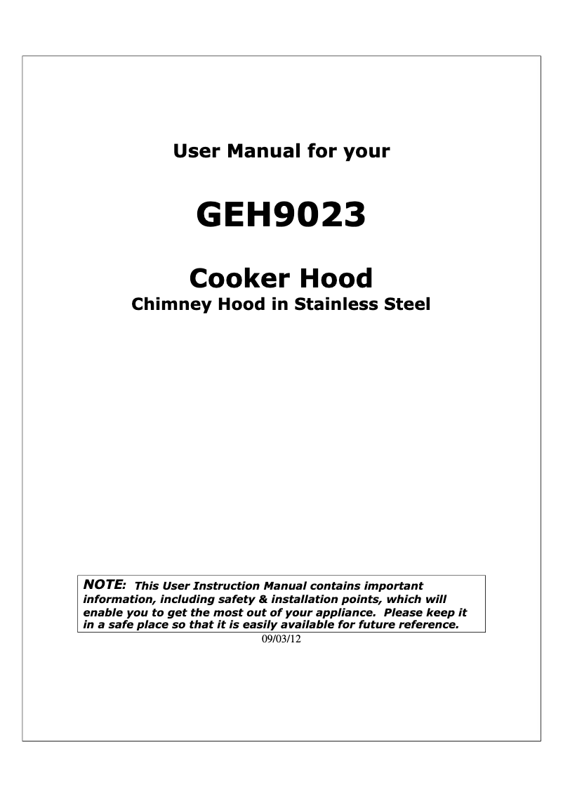 Page 1 de la notice Manuel utilisateur Baumatic GEH9023