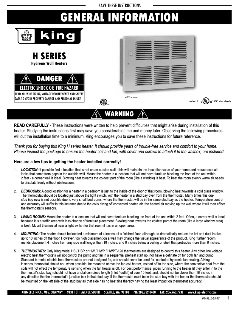 Page 1 de la notice Manuel utilisateur King H612