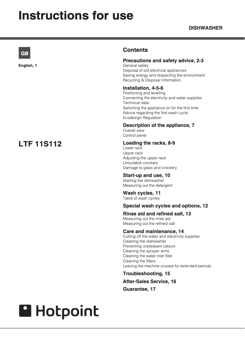 Page 1 de la notice Manuel utilisateur Hotpoint LTF 11S112 O Ultima